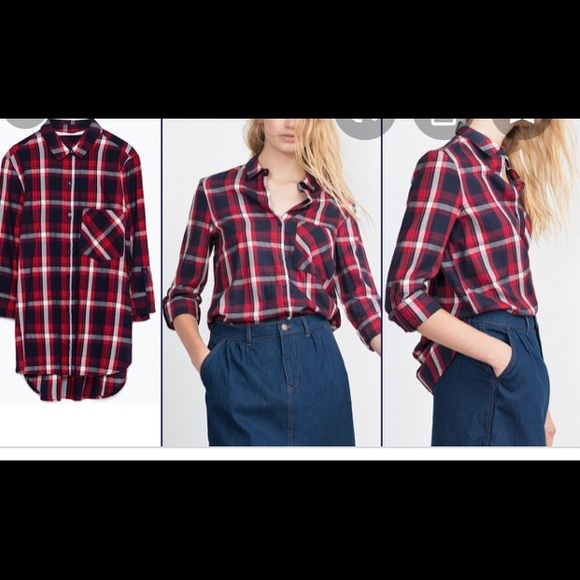 ZARA blouse shirt size s nice silky material plaid - Picture 6 of 14